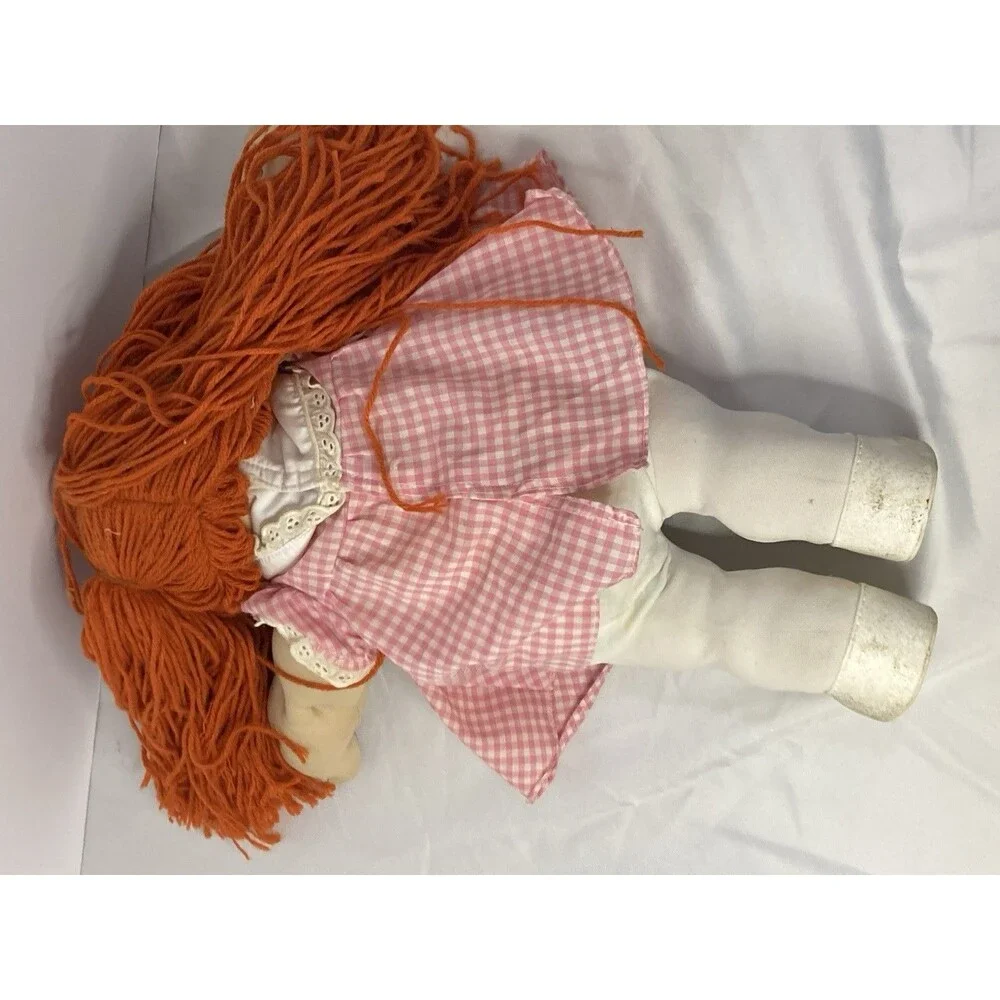 Coleco Cloth Rag Play Doll Girl Light Complexion Red Yarn Hair Pink Gingham